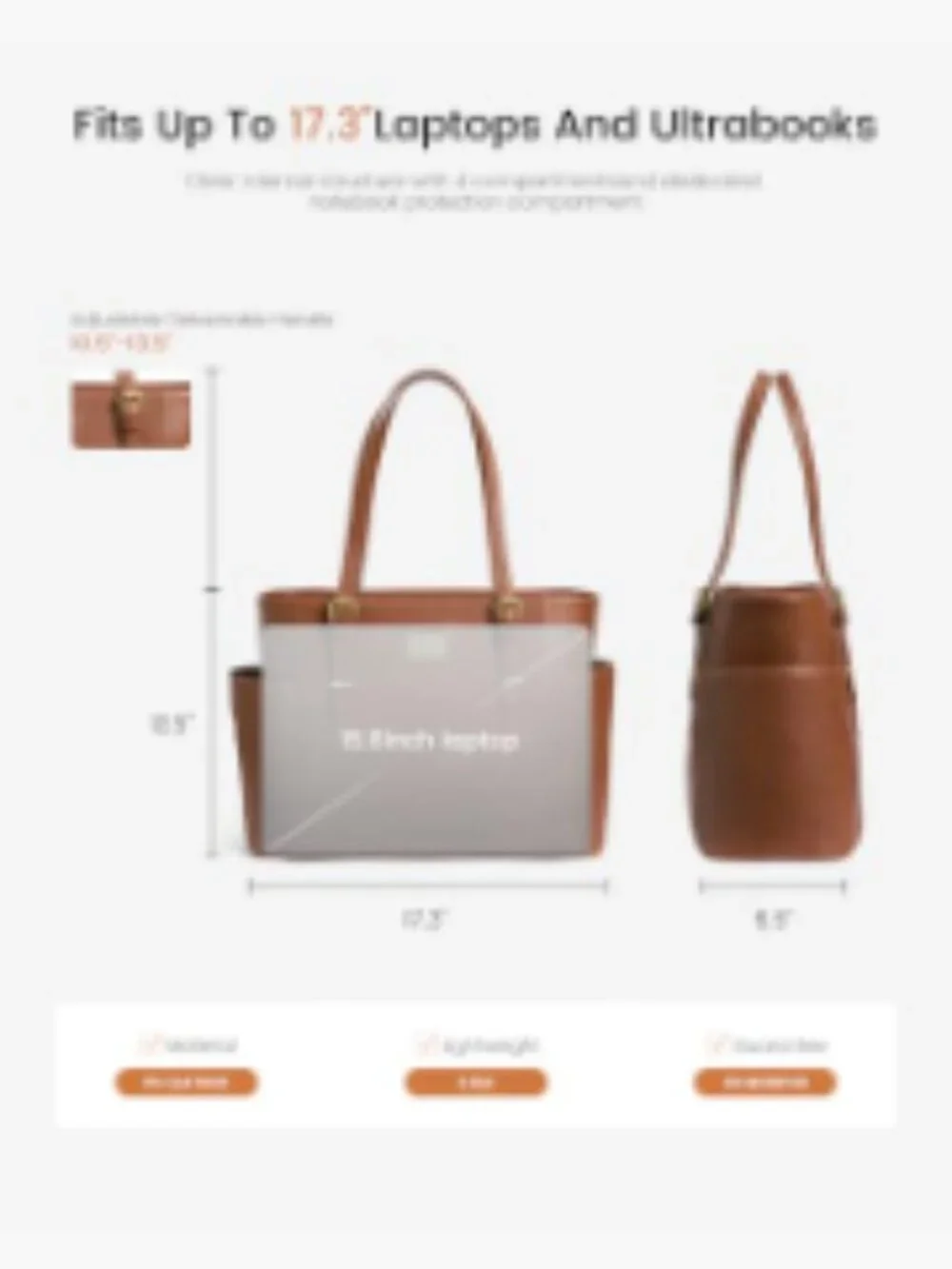 Vintage Leather Laptop Tote Bag for Women 15.6 Inch Work Bag with Water Bottle